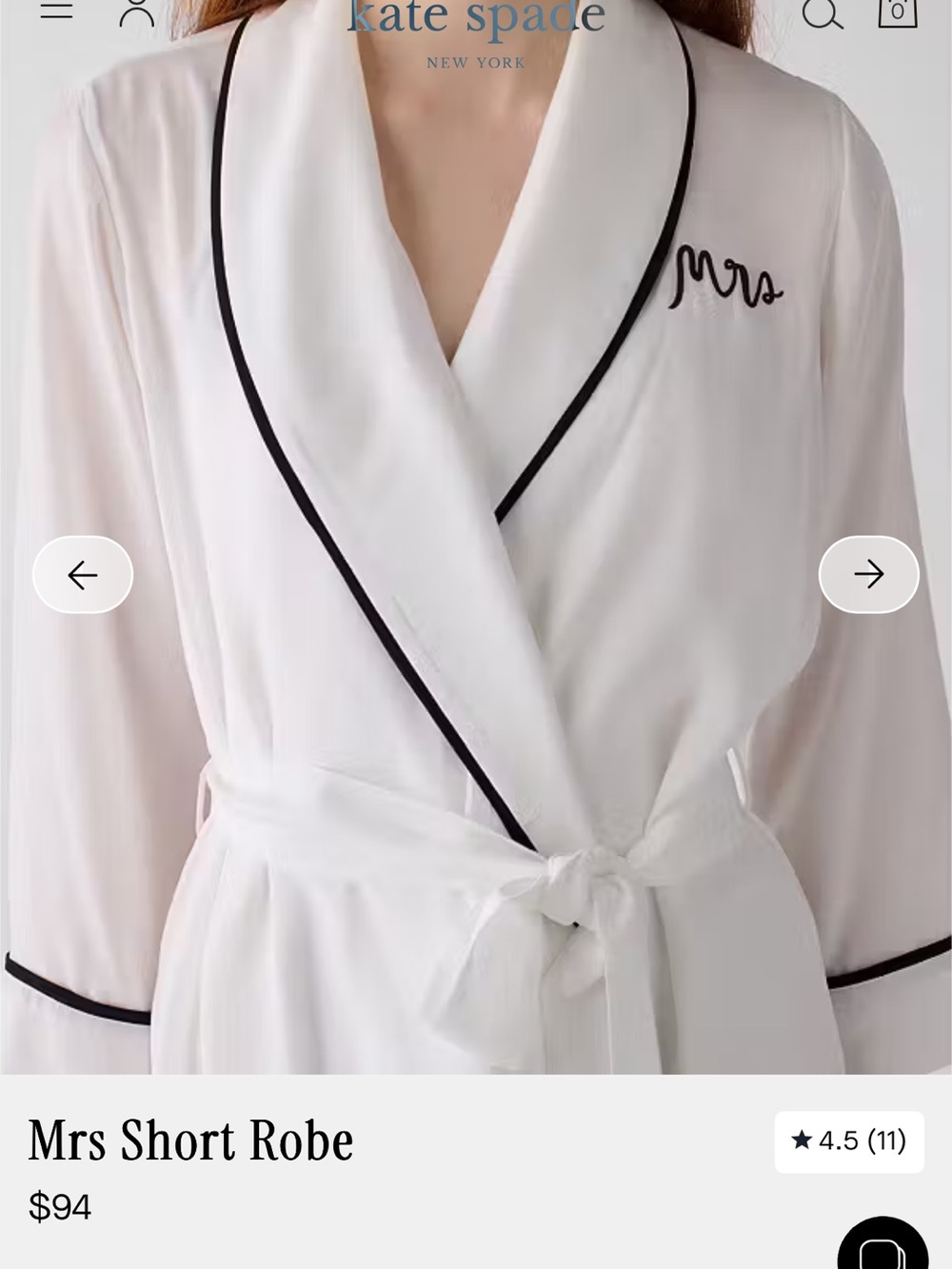 kate spade White Mrs Short Robe with Black Trim